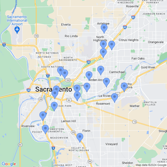Map of veterinarians in Sacramento, CA
