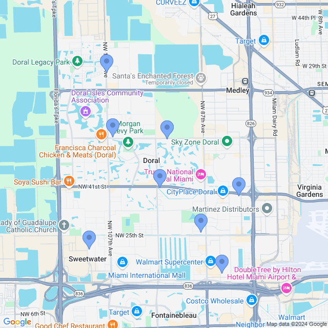 Map of veterinarians in Doral, FL