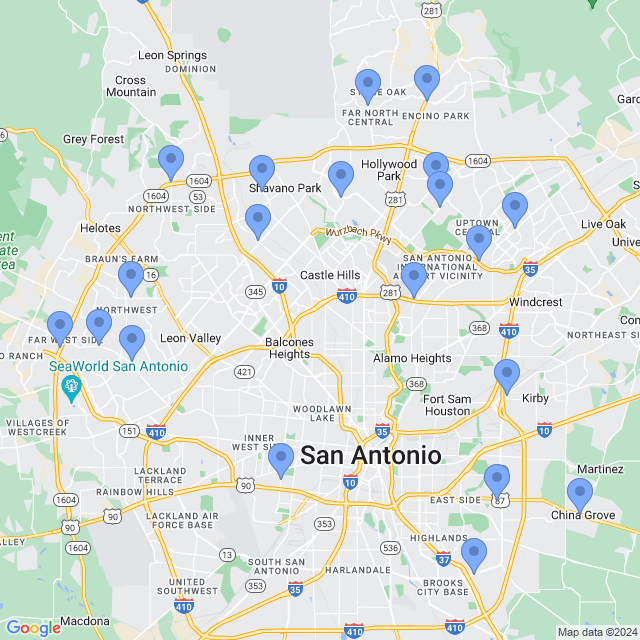 Map of veterinarians in San Antonio, TX