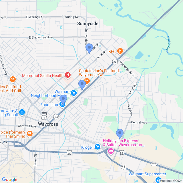 Map of veterinarians in Waycross, GA