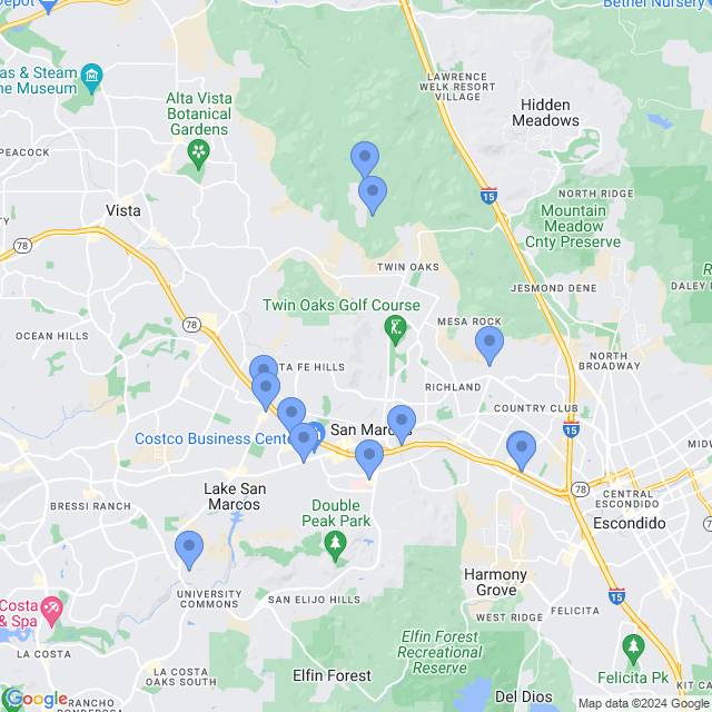 Map of veterinarians in San Marcos, CA