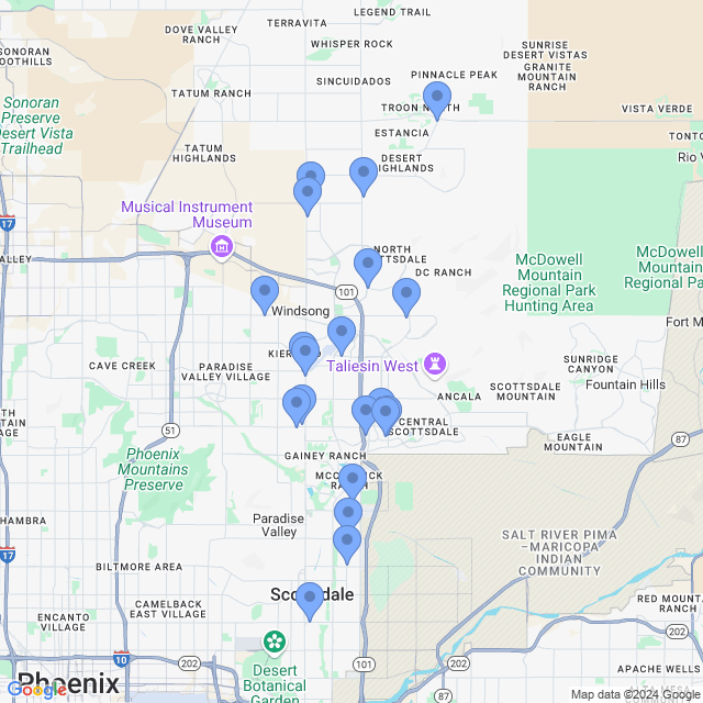 Map of veterinarians in Scottsdale, AZ