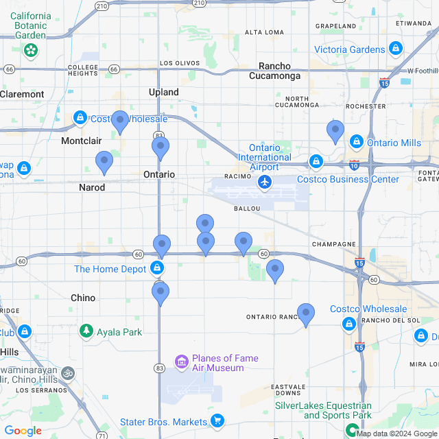 Map of veterinarians in Ontario, CA