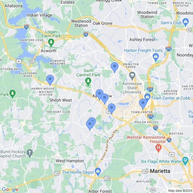 Map of veterinarians in Kennesaw, GA