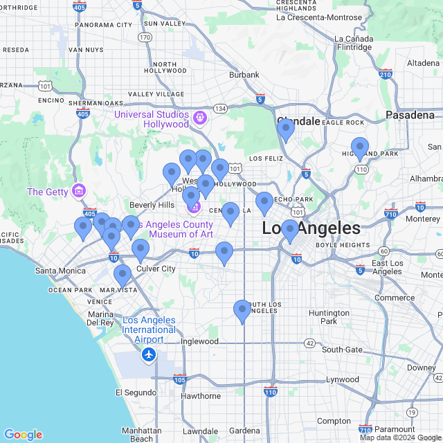 Map of veterinarians in Los Angeles, CA