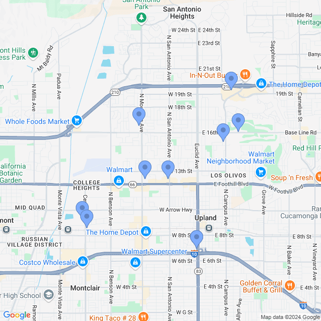 Map of veterinarians in Upland, CA