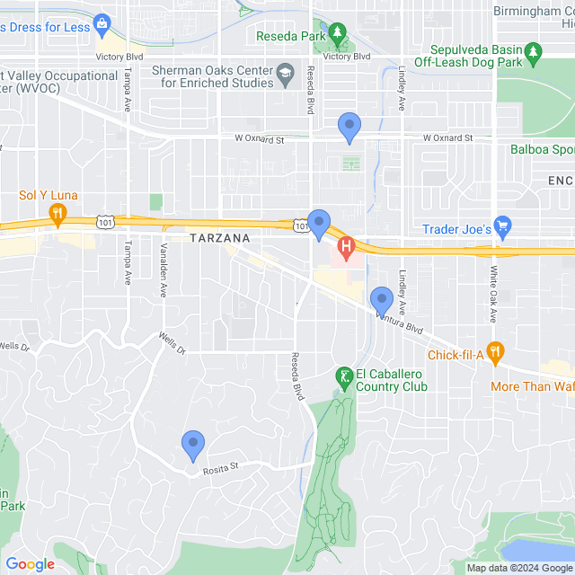 Map of veterinarians in Tarzana, CA