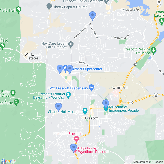 Map of veterinarians in Prescott, AZ