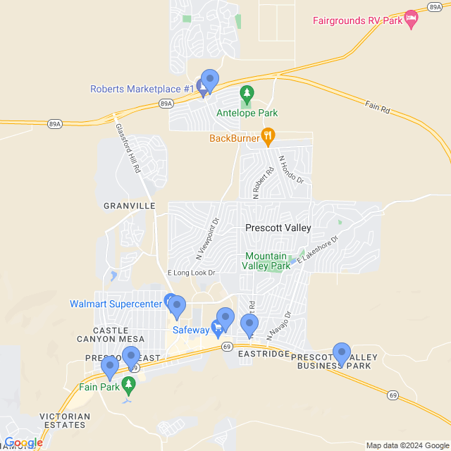 Map of veterinarians in Prescott Valley, AZ