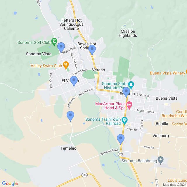 Map of veterinarians in Sonoma, CA