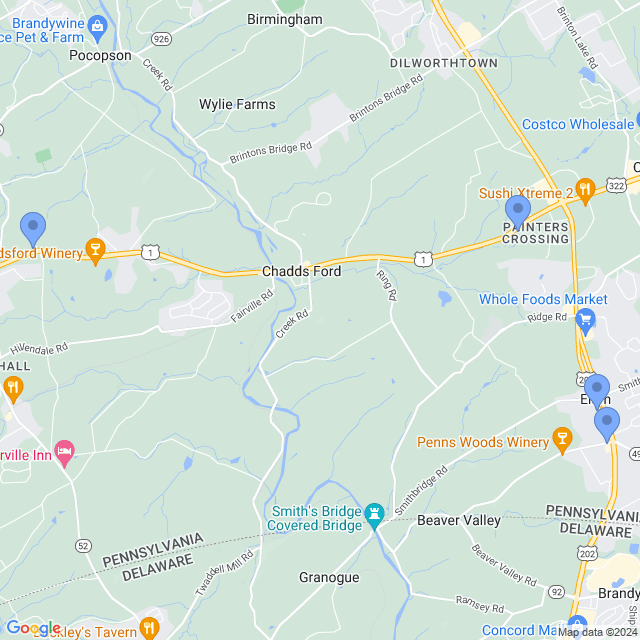 Map of veterinarians in Chadds Ford, PA
