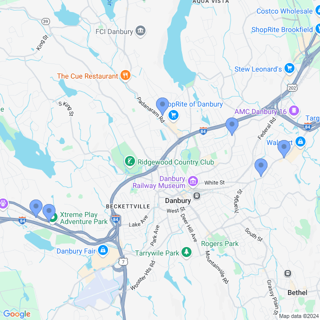 Map of veterinarians in Danbury, CT