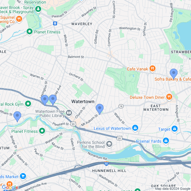 Map of veterinarians in Watertown, MA