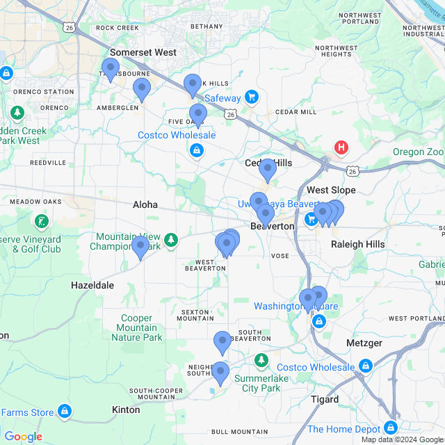 Map of veterinarians in Beaverton, OR