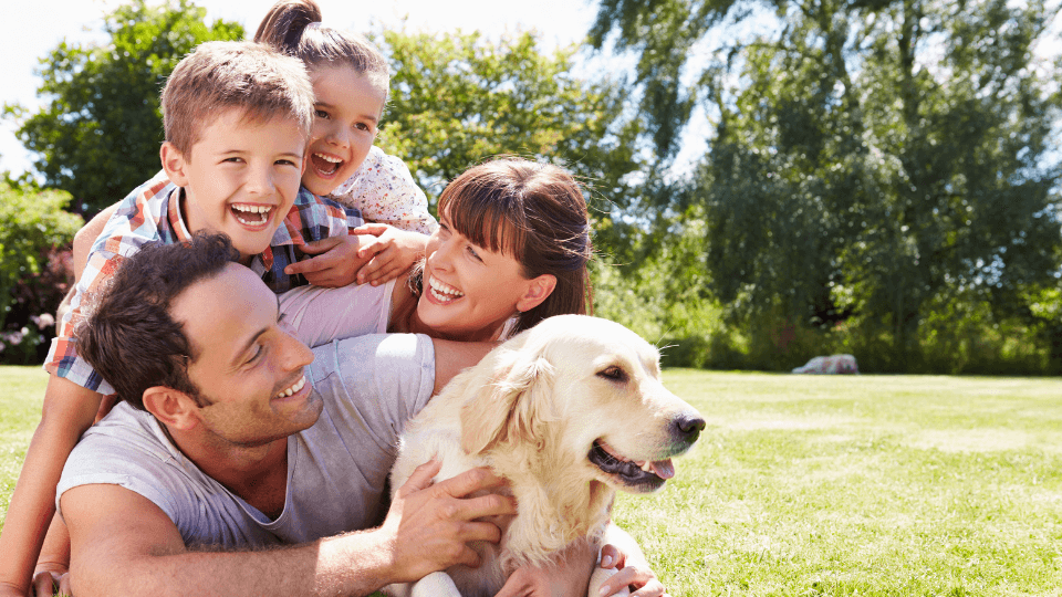 family photo with dog
