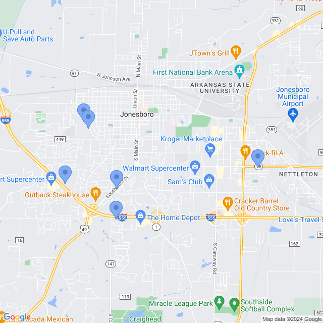 Map of veterinarians in Jonesboro, AR