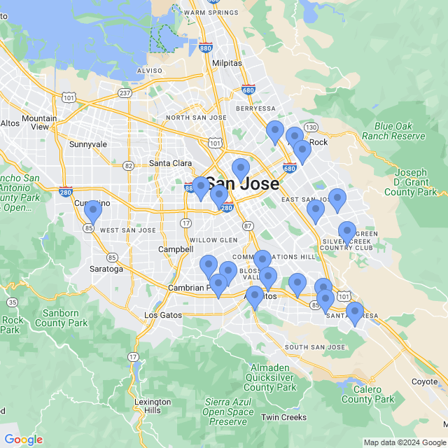 Map of veterinarians in San Jose, CA