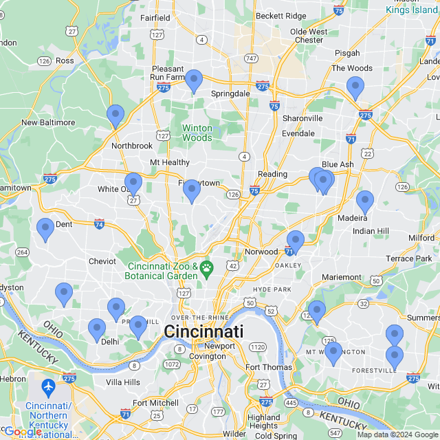 Map of veterinarians in Cincinnati, OH
