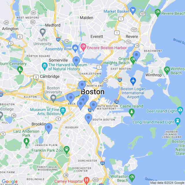 Map of veterinarians in Boston, MA